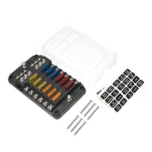 Load image into Gallery viewer, 12-Way Blade Fuse Block 12 Volt Fuse Box 12 Circuits with Negative Bus bolt Terminal Block with LED Indicator