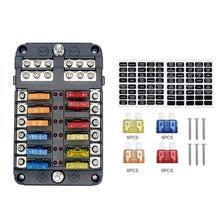 Load image into Gallery viewer, 12-Way Protection Circuit Blade Fuses Car Fuse Box Holder Block With Negative Bus Touchntuff Protection Automotive fuse