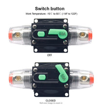 Load image into Gallery viewer, 12V-36V DC 20A 30A 40A 50A 60A Car Truck Audio modification Stereo Amplifier Circuit Breaker Automatic Reset Fuse Holder Switch