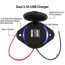 Load image into Gallery viewer, 12V 24V Input 5V 2.1A and 1A Dual Output BUS USB Port Charger Socket with LED Backlight