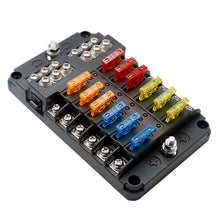 Load image into Gallery viewer, 12 ways Plastic Cover Negative Fuse Block with bolt connect terminal for Vehicle Car Boat Marine Auto