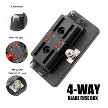 Load image into Gallery viewer, 32V DC 4 Way Car Boat Marine Automotive Blade Fuse Box Fuse Holder Box With LED Indicator