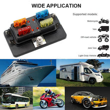 Load image into Gallery viewer, 32V DC 4 Way Car Boat Marine Automotive Blade Fuse Box Fuse Holder Box With LED Indicator