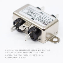Load image into Gallery viewer, 3A 250V 50Hz fast on tab connection single phase EMI filters