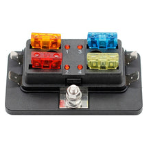Load image into Gallery viewer, 4-WAY Fuse box snap in type Protection Circuit Blade Fuses Box Holder Block with LED warning indicator for Marine
