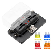 Load image into Gallery viewer, 4-Way Blade Fuse Box with LED Indicator for Blown Fuse Block Holder Box with Protection Cover for Car Boat Marine Auto