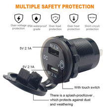 Load image into Gallery viewer, 4.2A Dual USB Car Charger Socket Waterproof 12V/24V USB Fast Charger Socket Power Outlet with Touch Switch D5