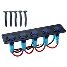 Load image into Gallery viewer, 5 Gang 3Pin 12V Truck Marine Boat Blue light On Off Rocker Switch Panel