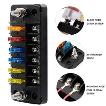 Load image into Gallery viewer, 6-Way Automotive Fuse Box Holder 6 Circuit Fuse Holder, 24 Pieces 5A 10A 15A 20A Fuses, 16 Pieces Wire Lugs Rings U Shaped Terminal