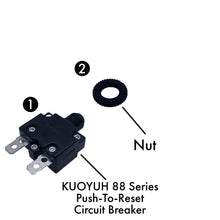 Load image into Gallery viewer, KUOYUH 10 Amp 88 Series Quick Connect Terminals Push-To-Reset Thermal Circuit Breaker