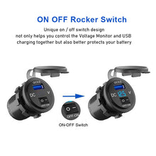 Load image into Gallery viewer, Power Outlet with Switch for Car Marine Boat Dual USB Charger Socket Waterproof 12V/24V QC3.0 Dual USB Fast Charger Socket