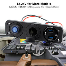 Load image into Gallery viewer, QC 3.0 Dual USB Ports with LED Voltmeter 12V Power Ignition Socket Outlet for Car Boat Marine RV Switch Panel