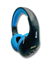 Load image into Gallery viewer, Portable Personal FM Radio Headphones Pull-Out Antenna for Great Reception, Walking, Jogging, Relaxing, School, Talk Radio - Powered by 2AA Batteries (Not Included) (Black & Blue)