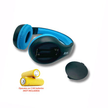 Load image into Gallery viewer, Portable Personal FM Radio Headphones Pull-Out Antenna for Great Reception, Walking, Jogging, Relaxing, School, Talk Radio - Powered by 2AA Batteries (Not Included) (Black & Blue)