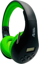 Load image into Gallery viewer, Portable Personal FM Radio Headphones Pull-Out Antenna for Great Reception, Walking, Jogging, Relaxing, School, Talk Radio - Powered by 2AA Batteries (Not Included) (Black & Lime Green)