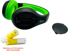 Load image into Gallery viewer, Portable Personal FM Radio Headphones Pull-Out Antenna for Great Reception, Walking, Jogging, Relaxing, School, Talk Radio - Powered by 2AA Batteries (Not Included) (Black & Lime Green)