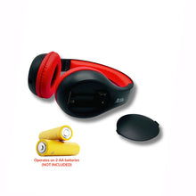Load image into Gallery viewer, FM Radio Headphones Pull-Out Antenna for Great Reception, Walking, Jogging, Relaxing, School, Talk Radio - Powered by 2AA Batteries (Not Included) (Black & Red)
