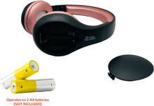 Load image into Gallery viewer, Portable Personal FM Radio Headphones Pull-Out Antenna for Great Reception, Walking, Jogging, Relaxing, School, Talk Radio - Powered by 2AA Batteries (Not Included) (Black & Rose Gold)