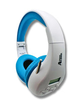Load image into Gallery viewer, Portable Personal FM Radio Headphones Pull-Out Antenna for Great Reception, Walking, Jogging, Relaxing, School, Talk Radio - Powered by 2AA Batteries (Not Included) (White & Blue)