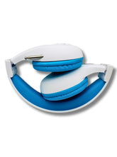 Load image into Gallery viewer, Portable Personal FM Radio Headphones Pull-Out Antenna for Great Reception, Walking, Jogging, Relaxing, School, Talk Radio - Powered by 2AA Batteries (Not Included) (White & Blue)