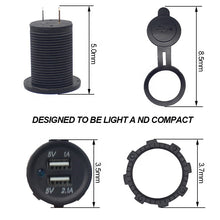 Load image into Gallery viewer, Waterproof 12v to 24v dual panel mounting usb sockets with indicator Dual USB Charger Socket 2.1A 1A