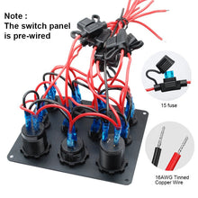 Load image into Gallery viewer, Waterproof DC 12V 24V Panel for Marine Car Boat 5 gang Led Rocker Switch 4.2A USB Charger Rocker switch control panel