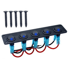 Load image into Gallery viewer, Waterproof On-Off Toggle Switches with Pre-Wired for Car Truck SUV Marine Boat RV5 Gang 3 Pin Rocker Switch Panel