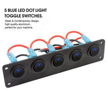 Load image into Gallery viewer, Waterproof On-Off Toggle Switches with Pre-Wired for Car Truck SUV Marine Boat RV5 Gang 3 Pin Rocker Switch Panel