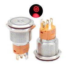 Load image into Gallery viewer, ring lamp power symbol Waterproof LED light self-lock self-reset button 5v 12v 220v 19mm metal push button switch