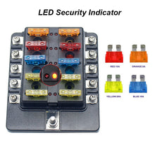 Load image into Gallery viewer, 10-Way Fuse Box Blade Fuse Blocks with LED Warning Indicator for Car Boat Marine
