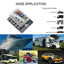 Load image into Gallery viewer, 10-Way Fuse Box Blade Fuse Blocks with LED Warning Indicator for Car Boat Marine

