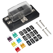 Load image into Gallery viewer, 100 Amp 4Way Blade Fuse Box for Automotive ATC/ATO Blade Fuses LED Indicator Protection Cover 10-30V DC 12V Auto, Marine
