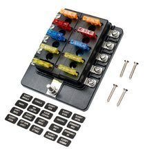 Load image into Gallery viewer, 10 Ways Fuse Box Car Fuse Blade Replacement Bolt Terminal LED Indicator Light Block Fuse With LED Warning Light
