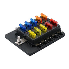 Load image into Gallery viewer, 12V 24V 10 Way Blade Fuse Box Holder with LED Warning Light Kit for Car Boat Marine
