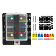 Load image into Gallery viewer, 12V 24V 10 Way Car Boat Marine Trike Blade Fuse Box Holder with LED Warning Light
