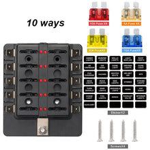 Load image into Gallery viewer, 12V 24V 10 Way Car Boat Marine Trike Blade Fuse Box Holder with LED Warning Light
