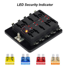 Load image into Gallery viewer, 12V 24V 10 Way Car Boat Marine Trike Blade Fuse Box Holder with LED Warning Light
