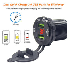 Load image into Gallery viewer, 12V 24V Power Outlet with LED Voltmeter Car Boat Marine Quick Charge 3.0 Dual USB Car Charger Fast Charge Socket
