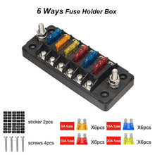 Load image into Gallery viewer, 12V/24V Automotive Bus Car Truck Boat Marine RV 6 Way Fuse Box Holder Blade Fuse Block with Negative
