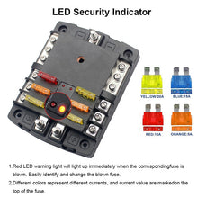 Load image into Gallery viewer, 12V/24V W/Negative Bus Waterproof Cover Label Sticker Auto Car RV Marine Boat and Yacht 6 Circuit Blade Fuse Box Holder
