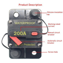 Load image into Gallery viewer, 200A 12-48VDC Circuit Breaker Surface Mount Battery Overload Protector GCA-200A
