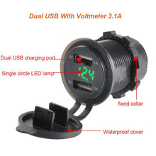 Load image into Gallery viewer, 24V 3.1A Dual Port USB Charger with Voltmeter BLUE LED Digital Display Universal for bus
