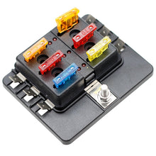 Load image into Gallery viewer, 24VDC 6 Way Blade Fuse Box with LED Light Indication Cover Holder with snap in terminal
