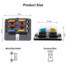 Load image into Gallery viewer, 24VDC 6 Way Blade Fuse Box with LED Light Indication Cover Holder with snap in terminal
