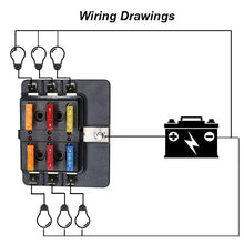 Load image into Gallery viewer, 24VDC 6 Way Blade Fuse Box with LED Light Indication Cover Holder with snap in terminal
