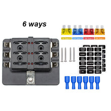 Load image into Gallery viewer, 24VDC 6 Way Blade Fuse Box with LED Light Indication Cover Holder with snap in terminal
