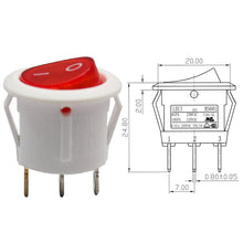 Load image into Gallery viewer, 250v 6A round red 3pin spst boat white rs601 rocker switch RS601C-1020011RW
