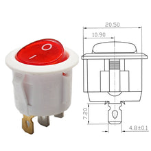 Load image into Gallery viewer, 250v 6A round red 3pin spst boat white rs601 rocker switch RS601C-1020011RW
