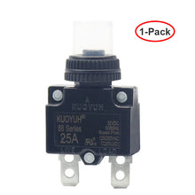 Load image into Gallery viewer, KUOYUH 25 Amp 88 Series Quick Connect Terminals Push-To-Reset Thermal Circuit Breaker
