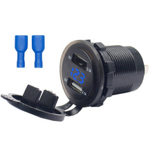 Load image into Gallery viewer, 3.1A Dual Port USB Charger with Voltmeter 12-24V BLUE LED Digital Display Universal for Car Boat Motorcycle
